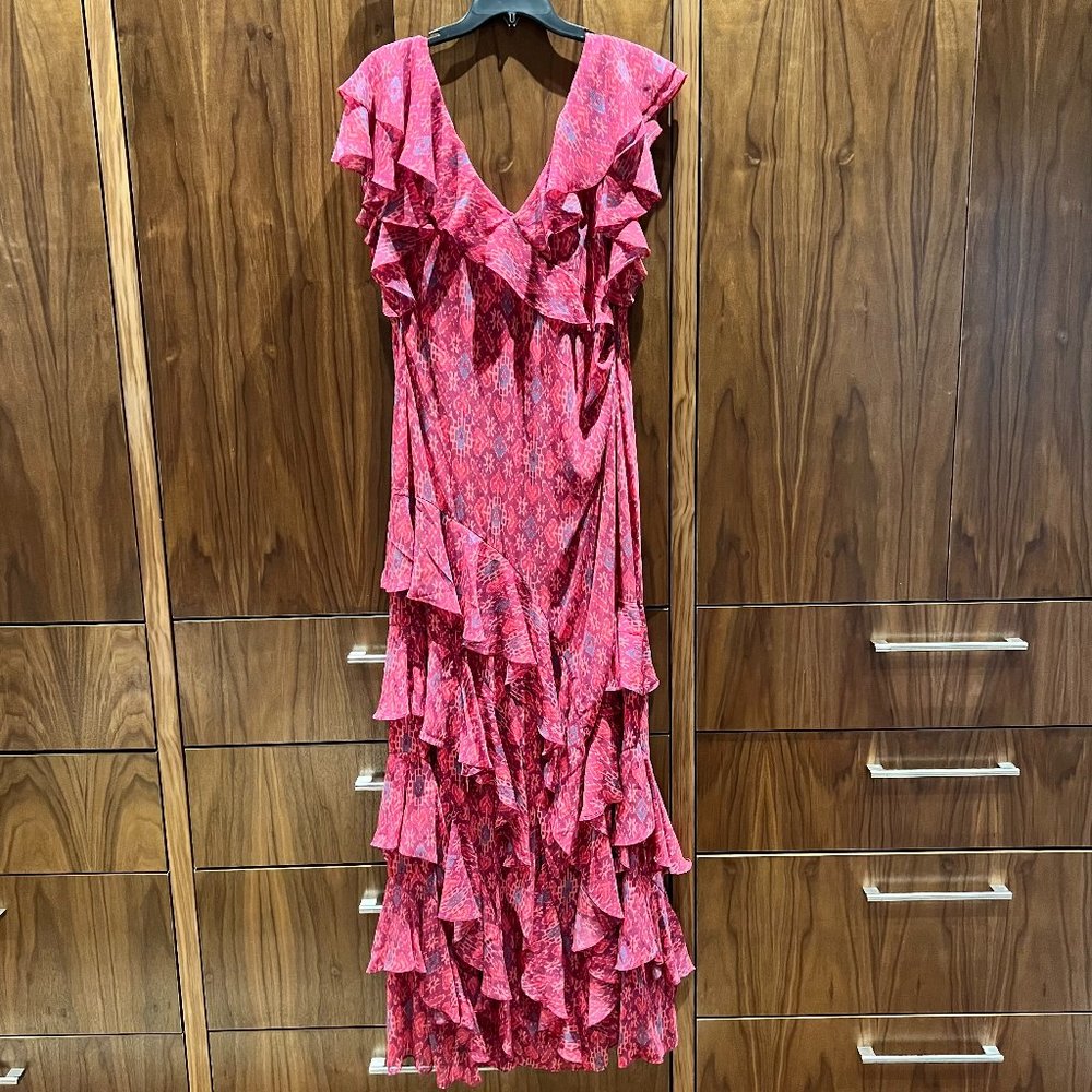 LAUREN RALPH LAUREN Geo-Print Ruffle-Trim Georgette Gown